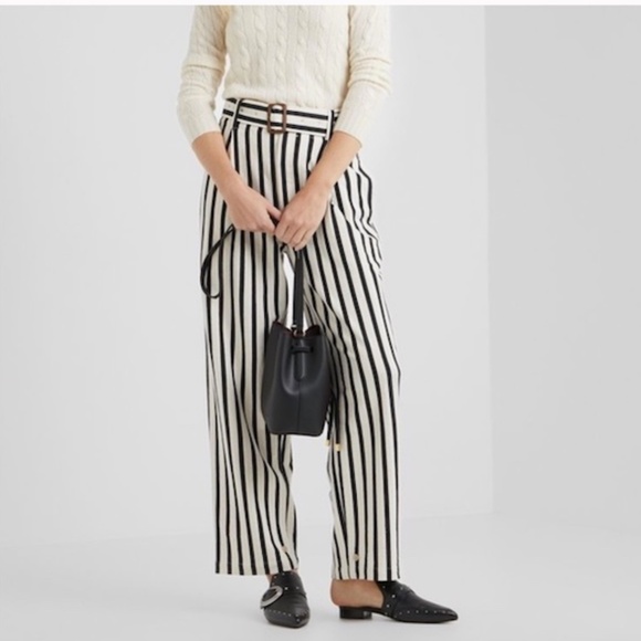 Polo Ralph Lauren Womens Belted Striped Wide Leg Cotton Pants Size 2 - Picture 1 of 15